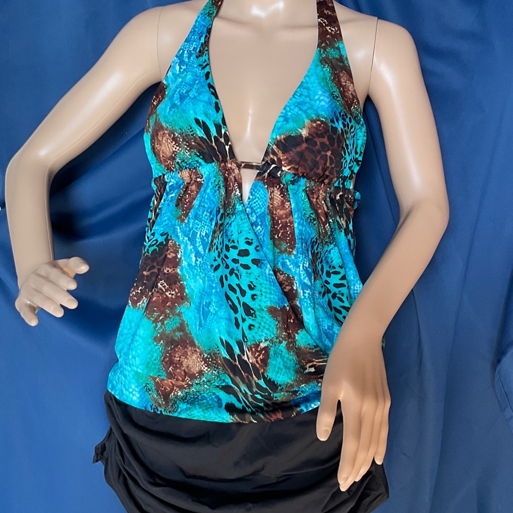 Turquoise & Brown Animal Print Halter Top